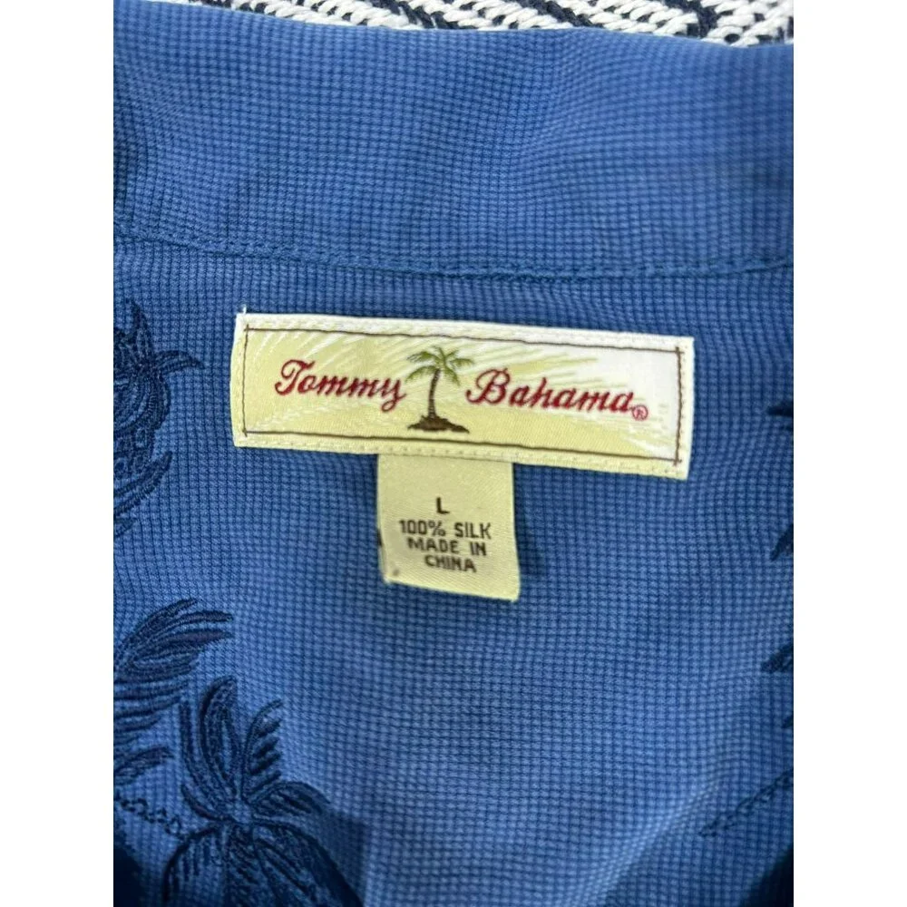 Tommy Bahama Men's Blue Silk Short Sleeve Button-Up Shirt L - Picture 3 of 5